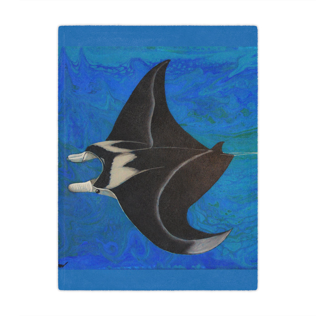 Blanket with Manta ray illustration on a blue abstract background
