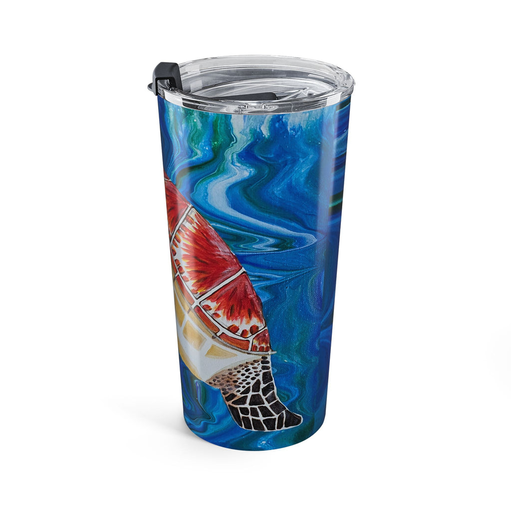 Tumbler with a colorful design of a sea turtle on a white background