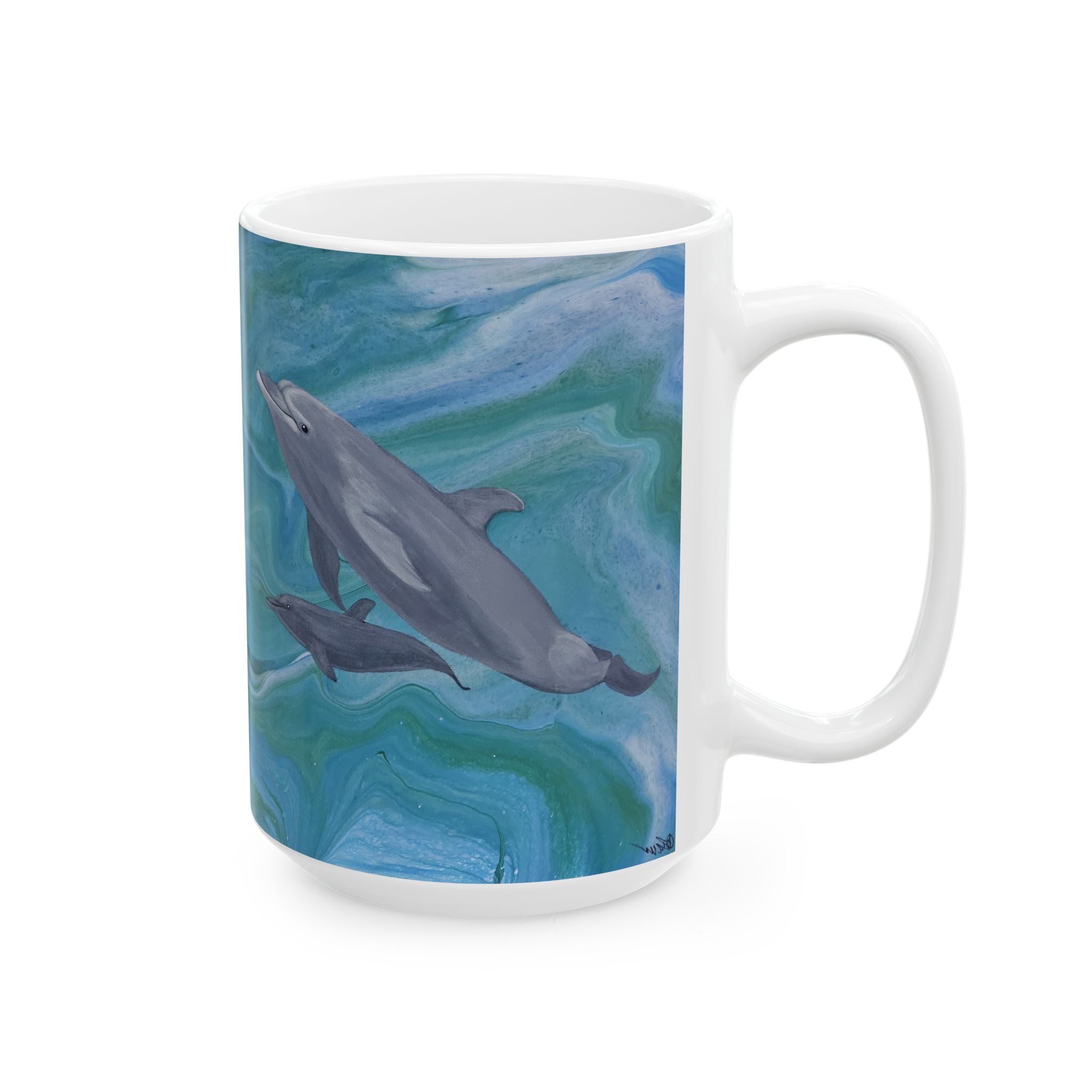 Mug with dolphin design on a white background
