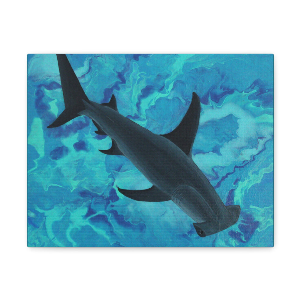 Shark design on a blue and green abstract background