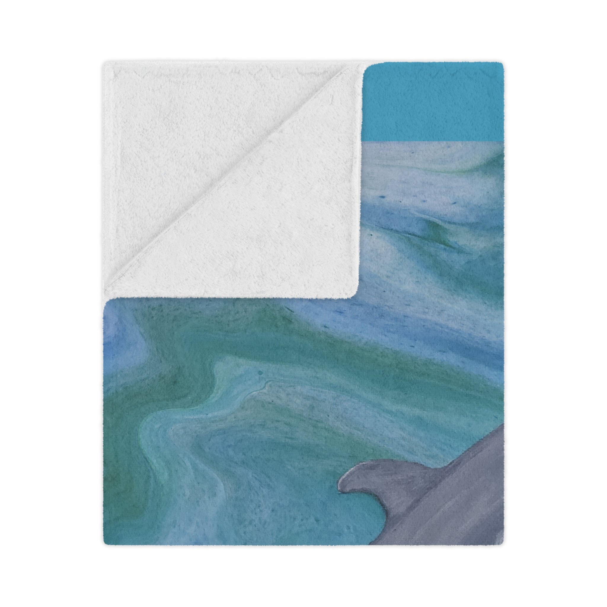 Marble-patterned blanket with a dolphin  design on a white background folded