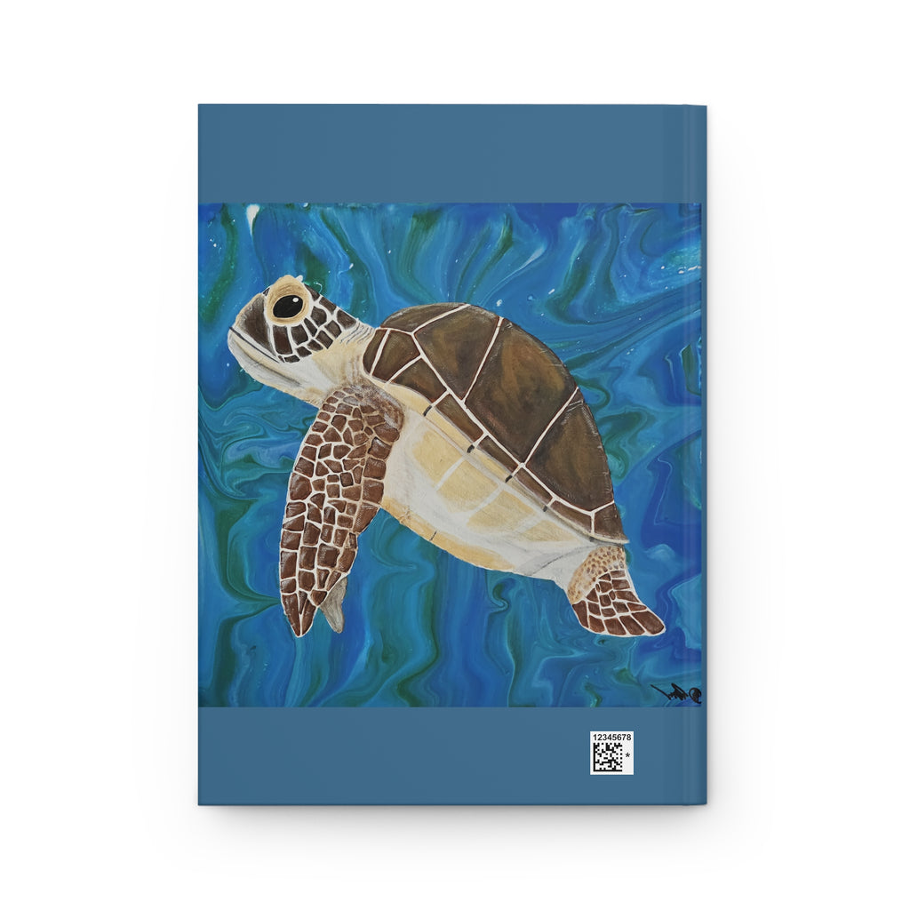 Notebook with a turtle illustration on a blue background
